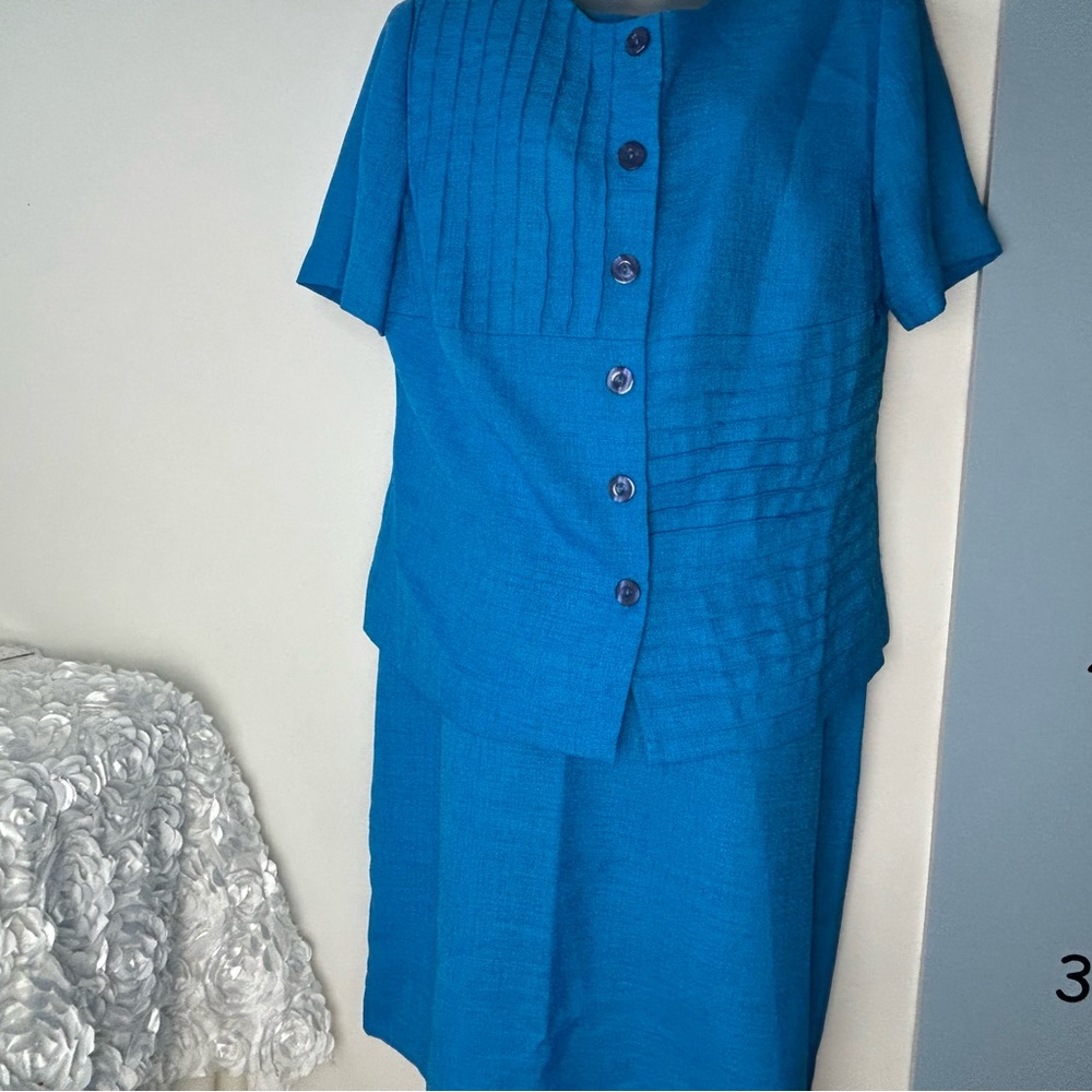 Vintage 90's‎ Lesley Fay Spring Blue 2PC Suit Sheath Dress & Jacket 14WP